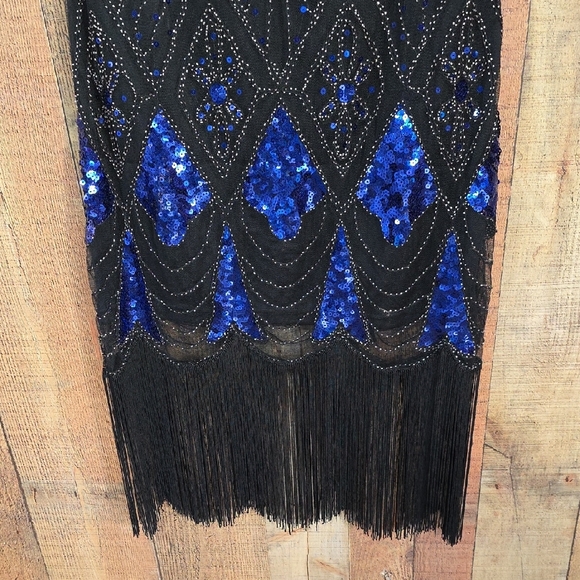 😊Retro Black and Blue Sequin Dress Flapper Y2K - Picture 11 of 16